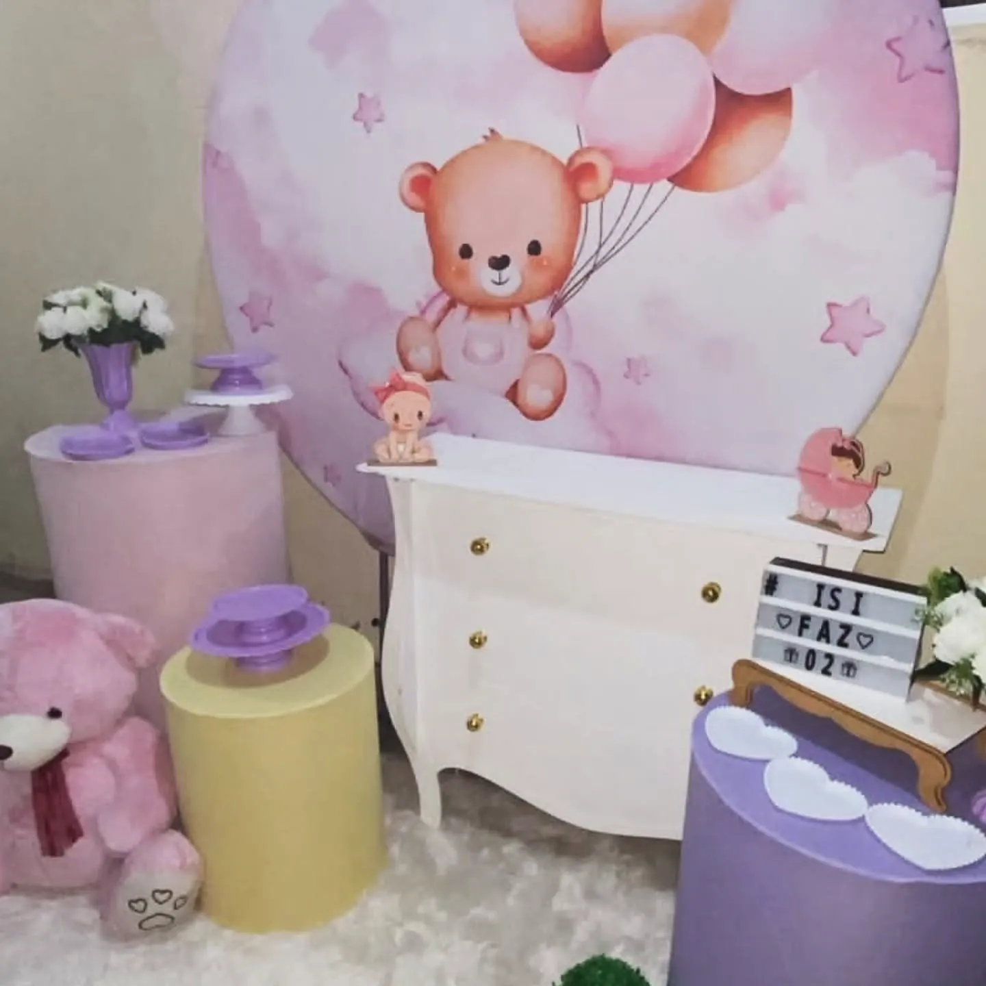Kit de decoração tema Ursinha Rosa montado